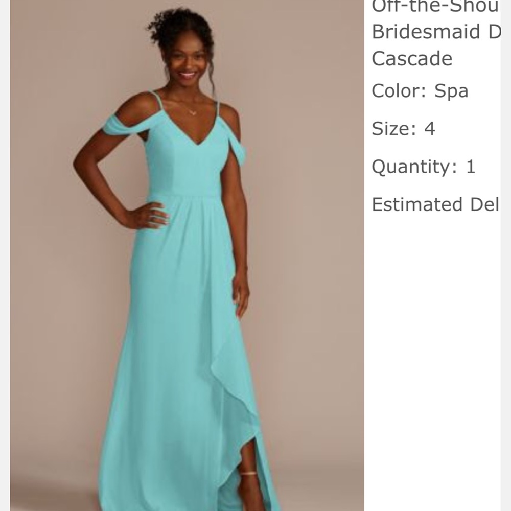 Davids bridal off the shoulder bridesmaid dress color spa